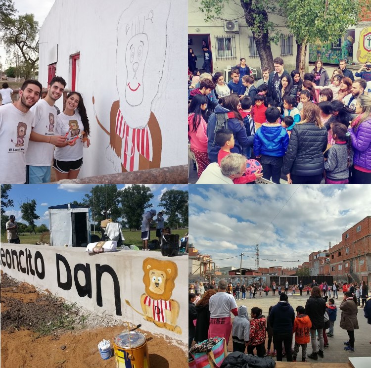 Voluntarios, chicos y familias de El Leoncito Dan pintando murales y en encuentros comunitarios